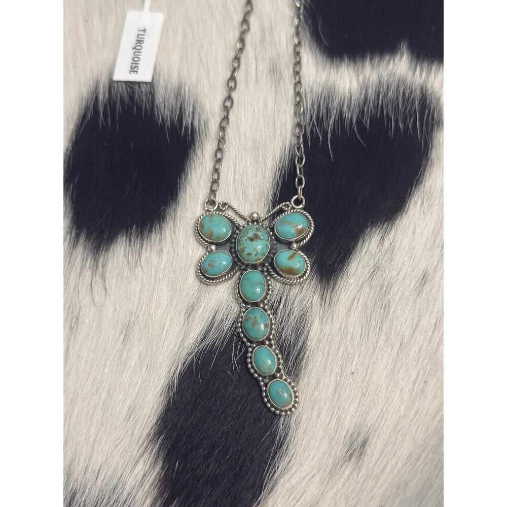 Native American Sterling Silver Blue Turquoise Multistone Dragonfly Necklace - Picture 12 of 13